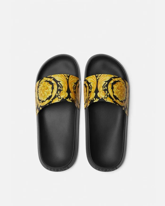 Barocco Sliders Blackprint Men Versace Sandals and Slides