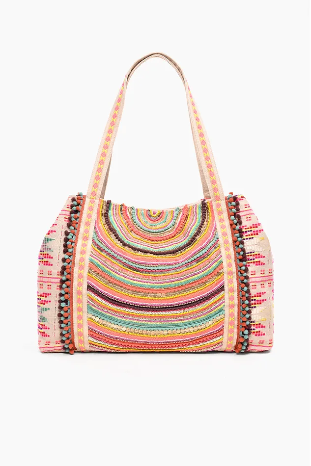 Beach Bags Women America and Beyond Vibrant Hand Embellished Rainbow Hand Beaded Tote