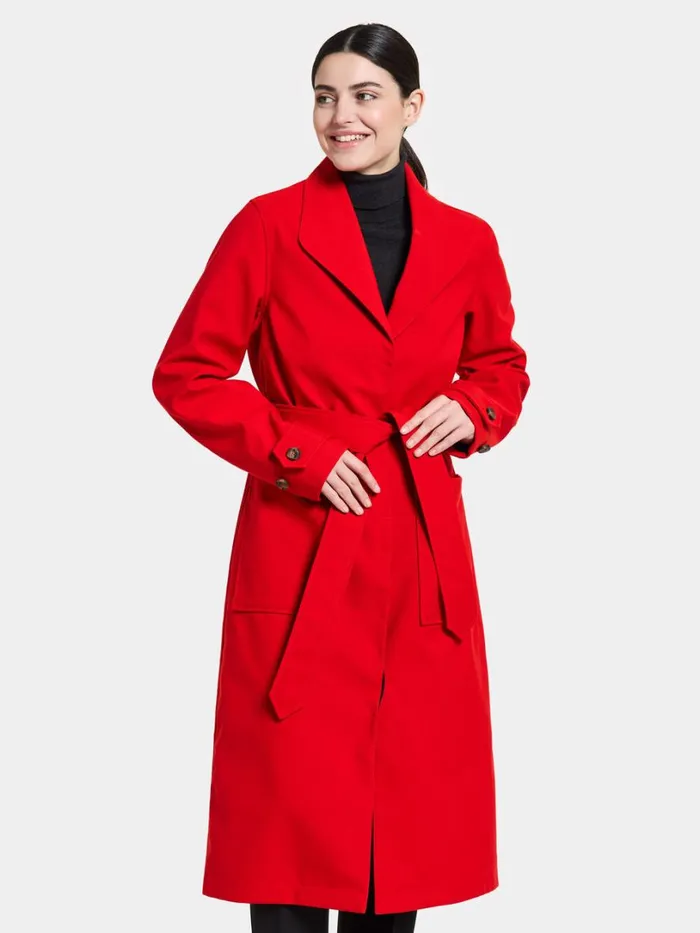 Beata Coat Long Chili Red Women Didriksons Trenchcoats