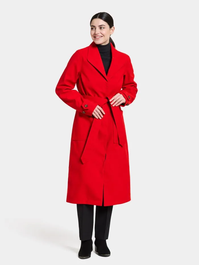 Beata Coat Long Chili Red Women Didriksons Trenchcoats