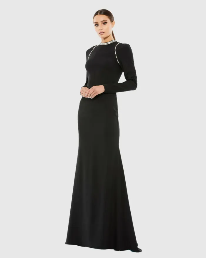 Best Sellers Mac Duggal Women Raglan Long Sleeve High Neck Gown Black