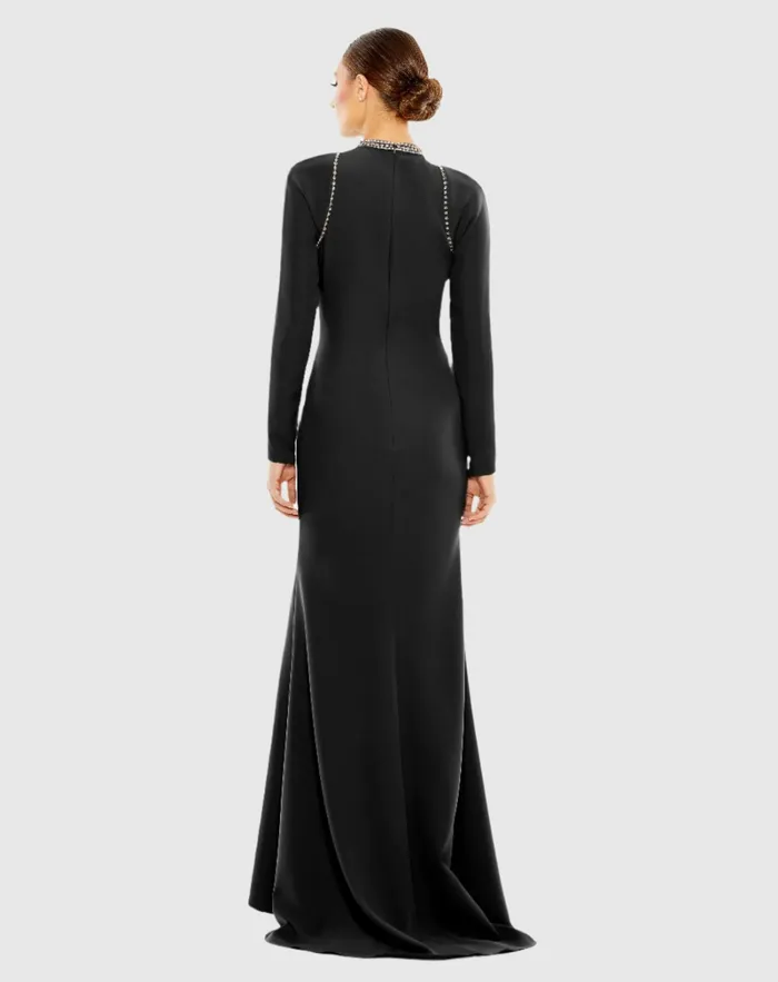 Best Sellers Mac Duggal Women Raglan Long Sleeve High Neck Gown Black