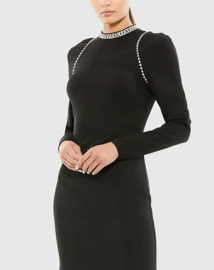 Best Sellers Mac Duggal Women Raglan Long Sleeve High Neck Gown Black