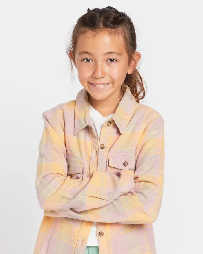 Big Girls Rad Plaid Long Sleeve Shirt 8211 Sand Kids Volcom TShirts and Tanks