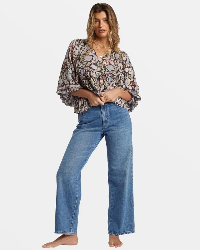 Billabong Adore You Blouson Sleeve Shirt Black Sands Womens Tops Billabong Adore You Blouson Sleeve Shirt Black Sands Womens Tops