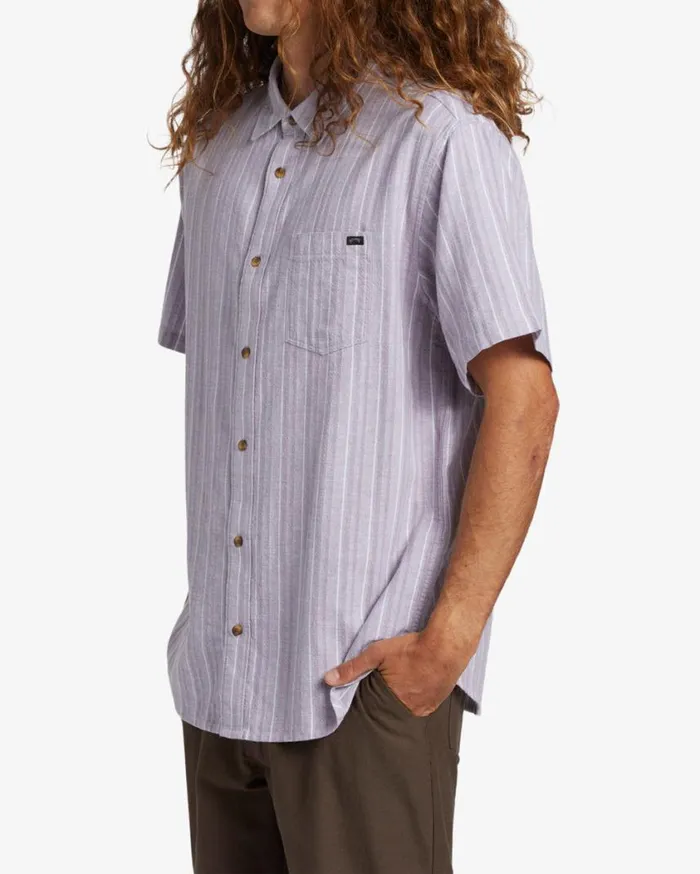 Billabong All Day Stripe Short Sleeve Woven Shirt Grey Violet Mens Shirts