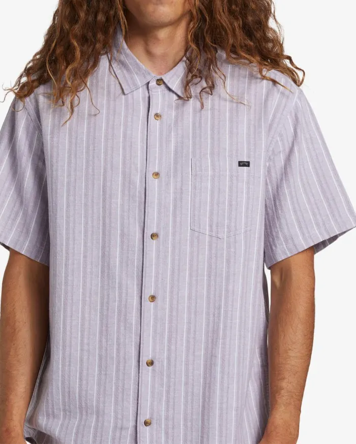 Billabong All Day Stripe Short Sleeve Woven Shirt Grey Violet Mens Shirts