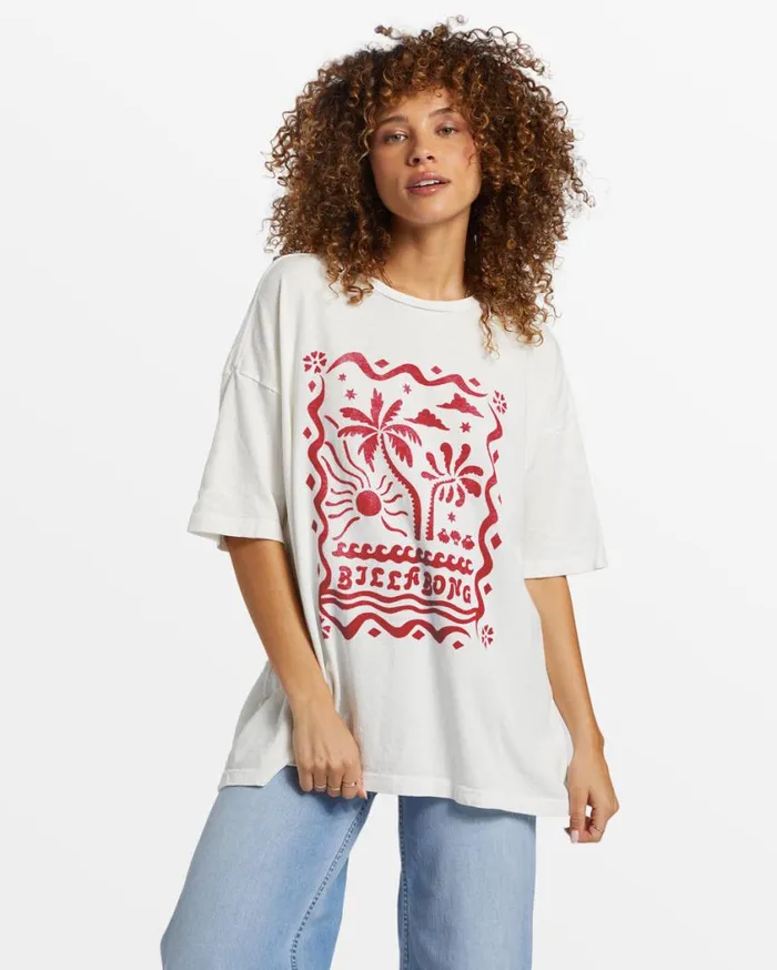 Billabong Coastal Tides Oversized TShirt Salt Crystal Womens Graphic Tees and Tanks
