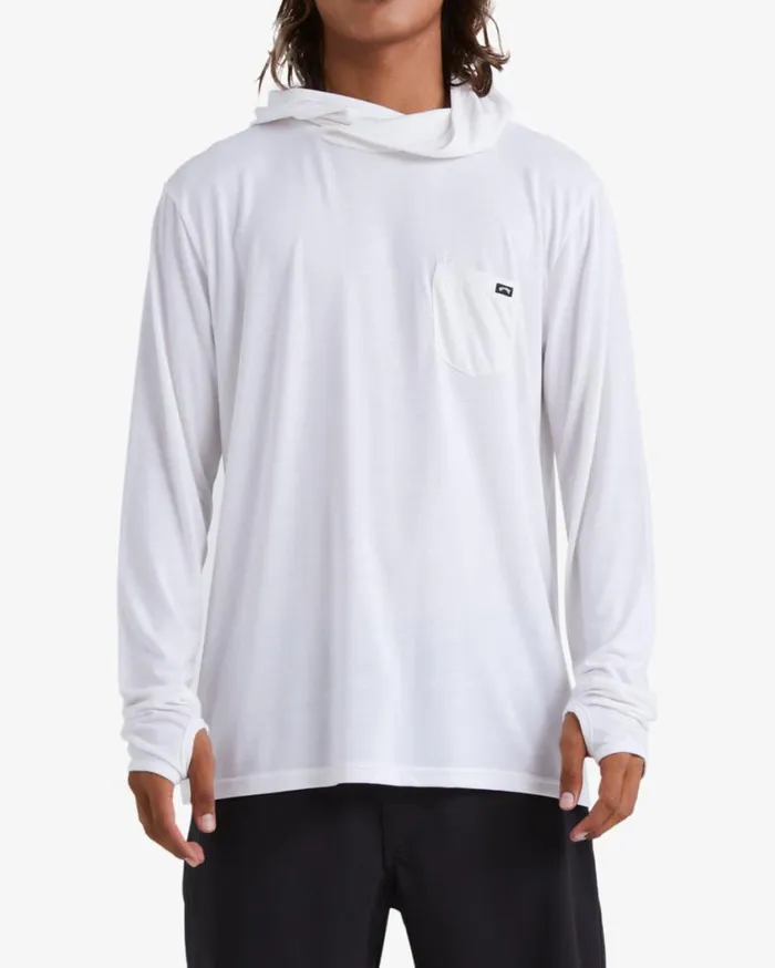Billabong Eclipse Hooded Long Sleeve Surf TShirt White Mens Rashguards and Surf Tees