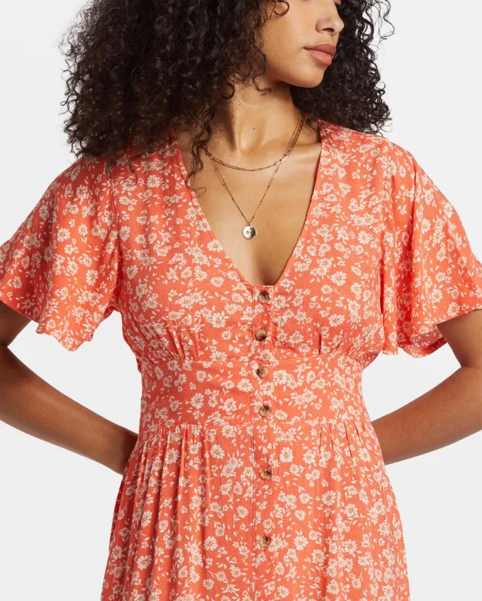 Billabong Floral Dreamer Maxi Dress Papaya Womens Dresses Billabong Floral Dreamer Maxi Dress Papaya Womens Dresses
