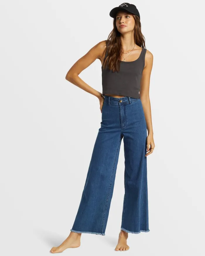 Billabong Free Fall Indigo WideLeg Jeans Oceana Blue Womens Jeans and Pants
