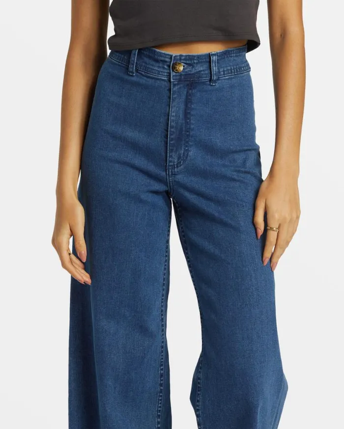 Billabong Free Fall Indigo WideLeg Jeans Oceana Blue Womens Jeans and Pants Billabong Free Fall Indigo WideLeg Jeans Oceana Blue Womens Jeans and Pants