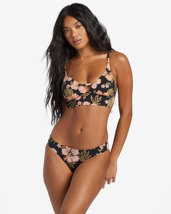 Billabong Hooked On Tropics V Neck Cami Bikini Top Black Pebble Womens Bikini Tops