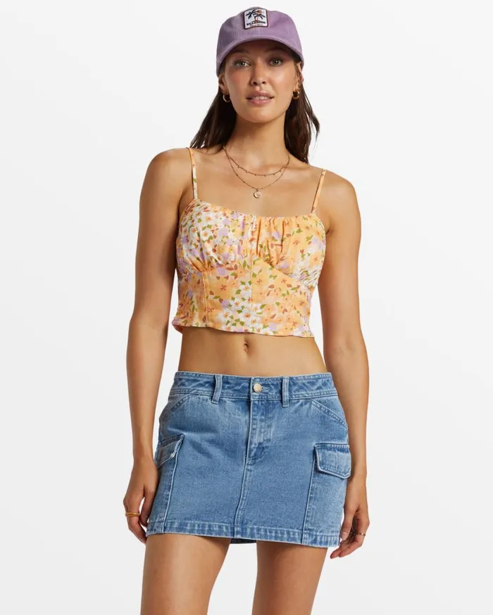 Billabong So Simple Cropped Cami Top Peach Whip Womens Tops