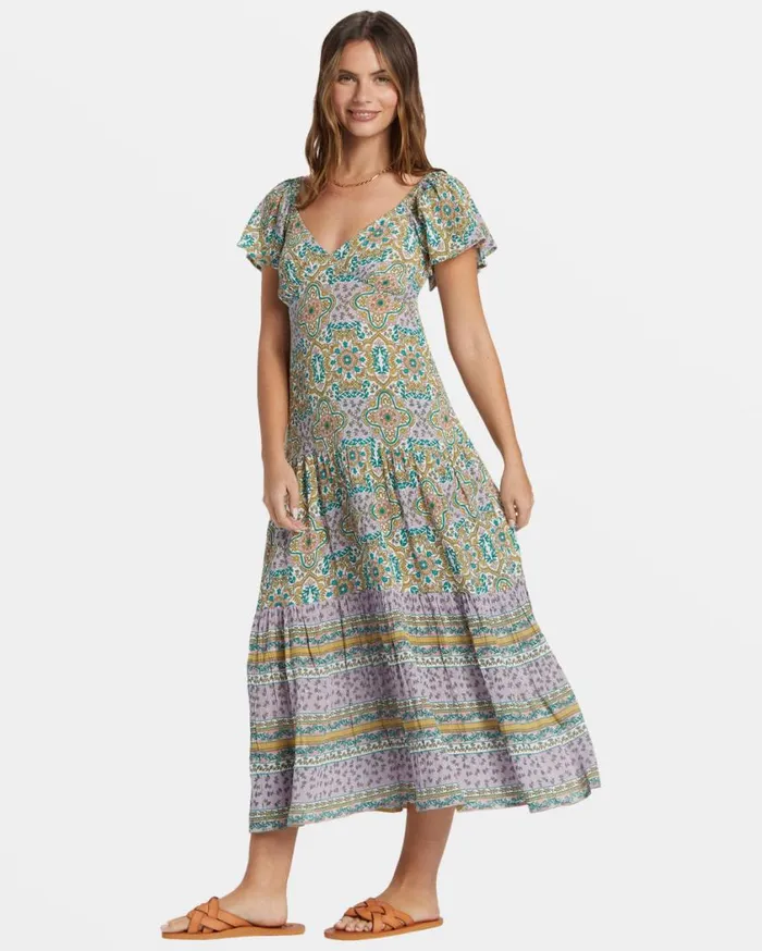 Billabong Summerside Tiered Midi Dress Salt Crystal Womens Dresses Billabong Summerside Tiered Midi Dress Salt Crystal Womens Dresses