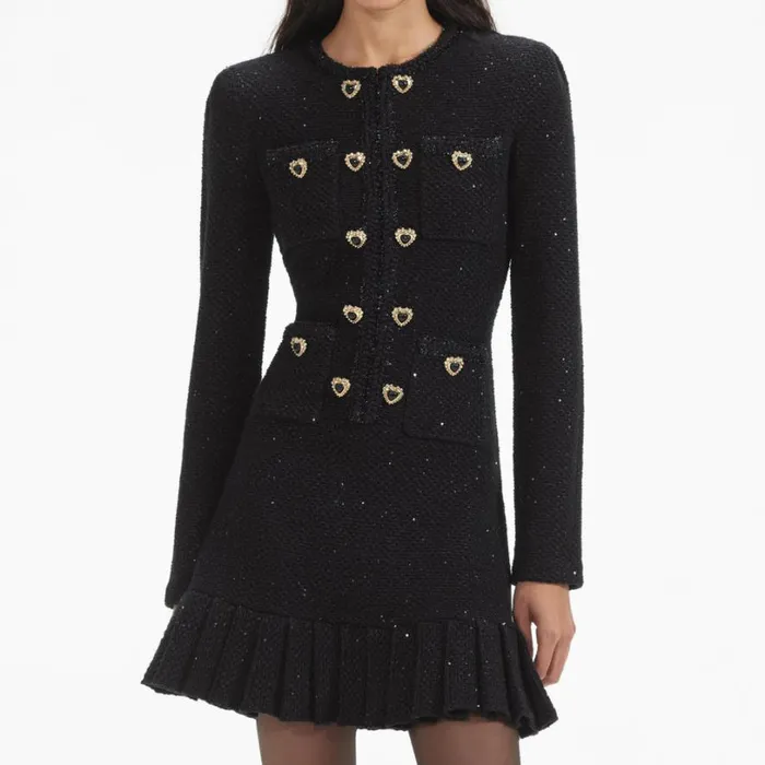 Black Buttoned Knit Mini Dress Women Self Portrait Dresses