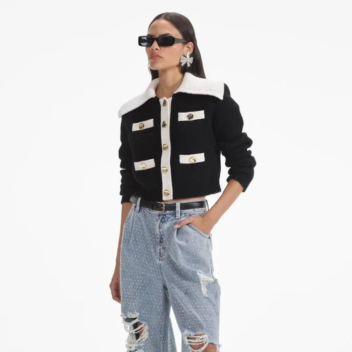 Black Cashmere Blend Cardigan Women Self Portrait Tops Black Cashmere Blend Cardigan Women Self Portrait Tops