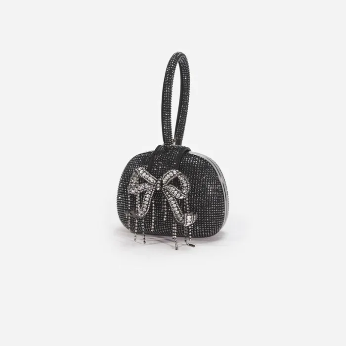 Black Rhinestone Top Handle Clutch Bag Women Self Portrait Mini Black Rhinestone Top Handle Clutch Bag Women Self Portrait Mini