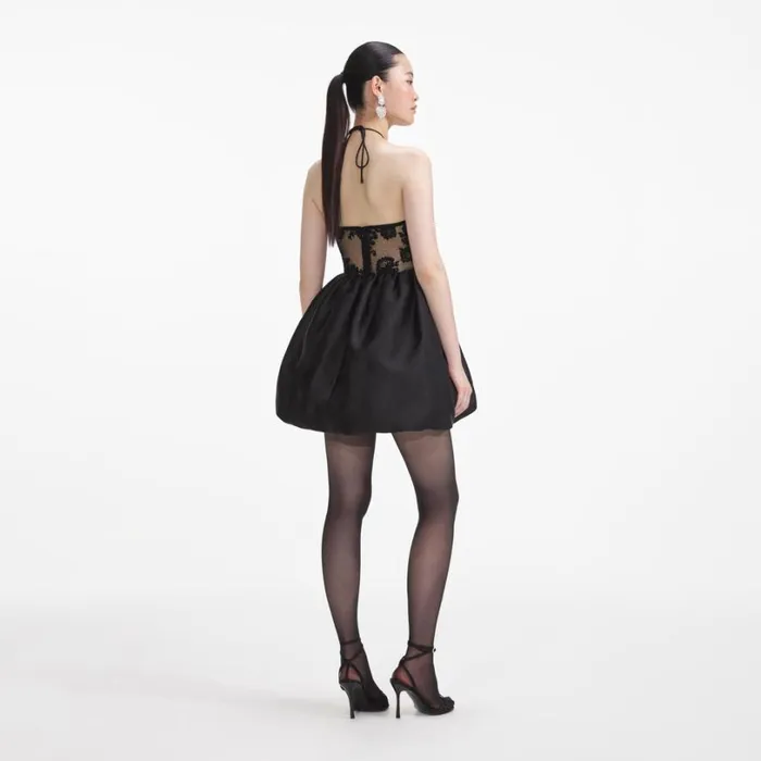 Black Taffeta Halterneck Mini Dress Women Self Portrait Dresses Black Taffeta Halterneck Mini Dress Women Self Portrait Dresses
