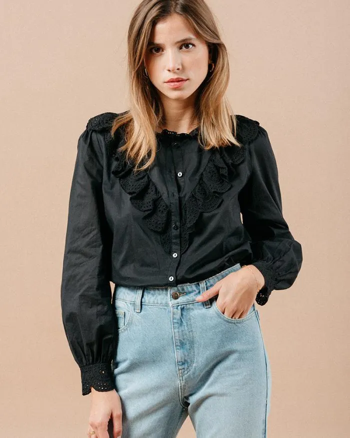 BLOUSE NOIR MAXIME Shop Grace and Mila Ruffled Blouses