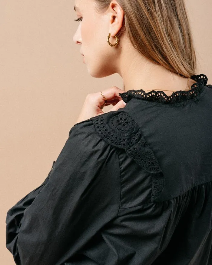 BLOUSE NOIR MAXIME Shop Grace and Mila Ruffled Blouses