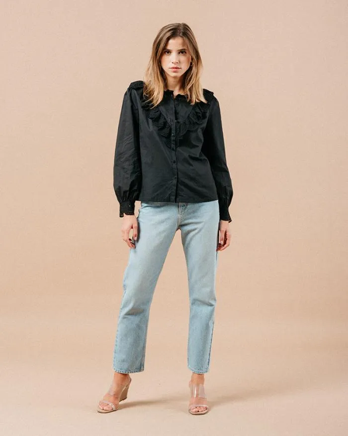 BLOUSE NOIR MAXIME Shop Grace and Mila Ruffled Blouses