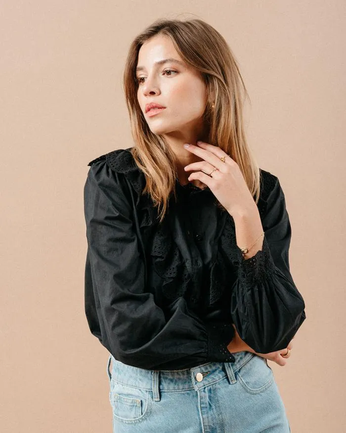 BLOUSE NOIR MAXIME Shop Grace and Mila Ruffled Blouses