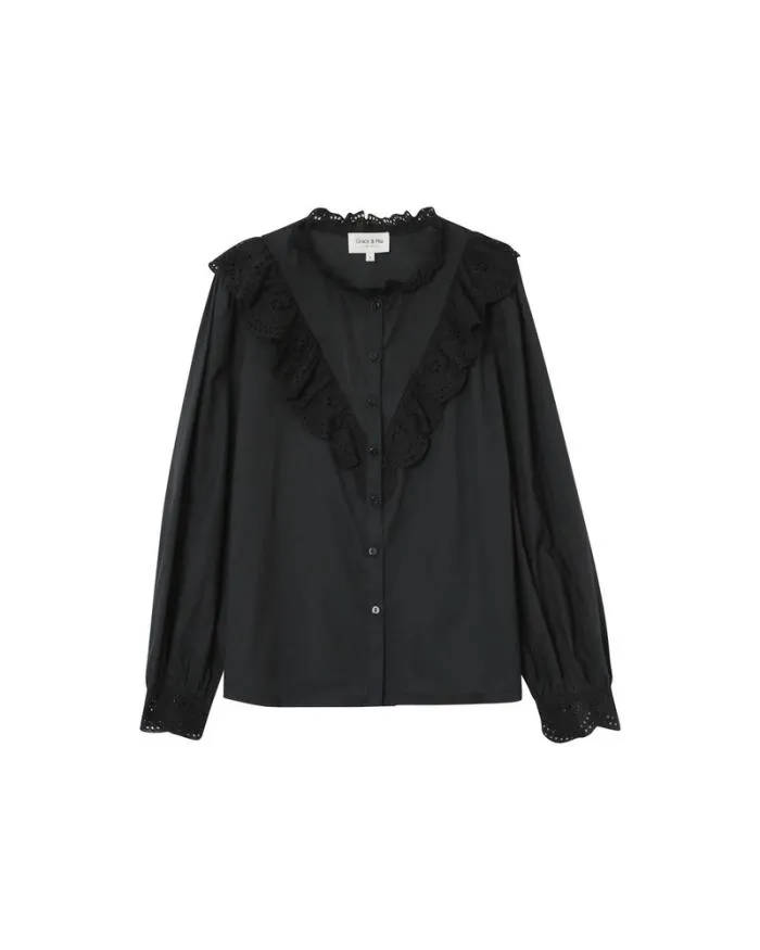BLOUSE NOIR MAXIME Shop Grace and Mila Ruffled Blouses