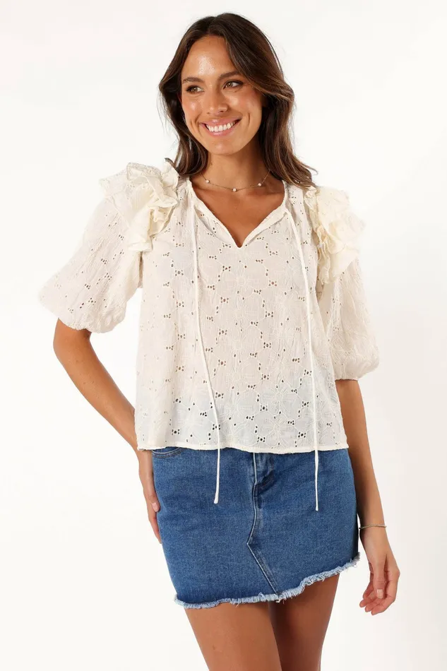 Blouses and Shirts Iris Ruffled Top Cream 8211 Petal and Pup Women