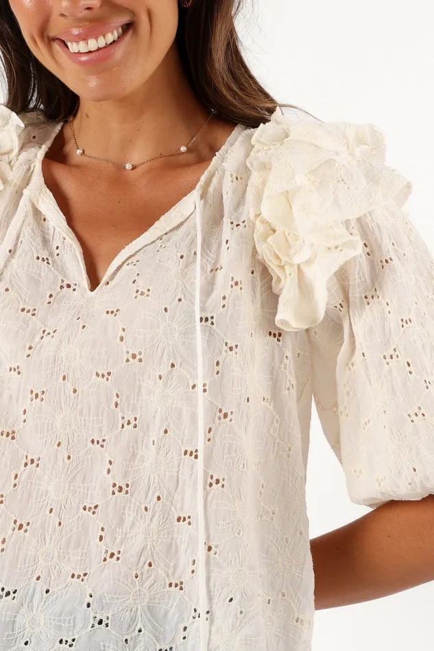 Blouses and Shirts Iris Ruffled Top Cream 8211 Petal and Pup Women