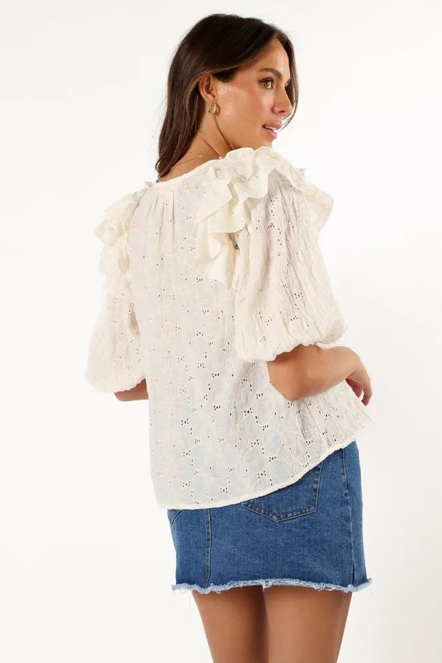 Blouses and Shirts Iris Ruffled Top Cream 8211 Petal and Pup Women