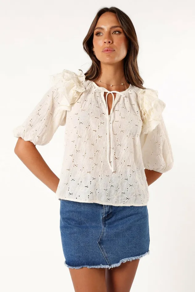 Blouses and Shirts Iris Ruffled Top Cream 8211 Petal and Pup Women