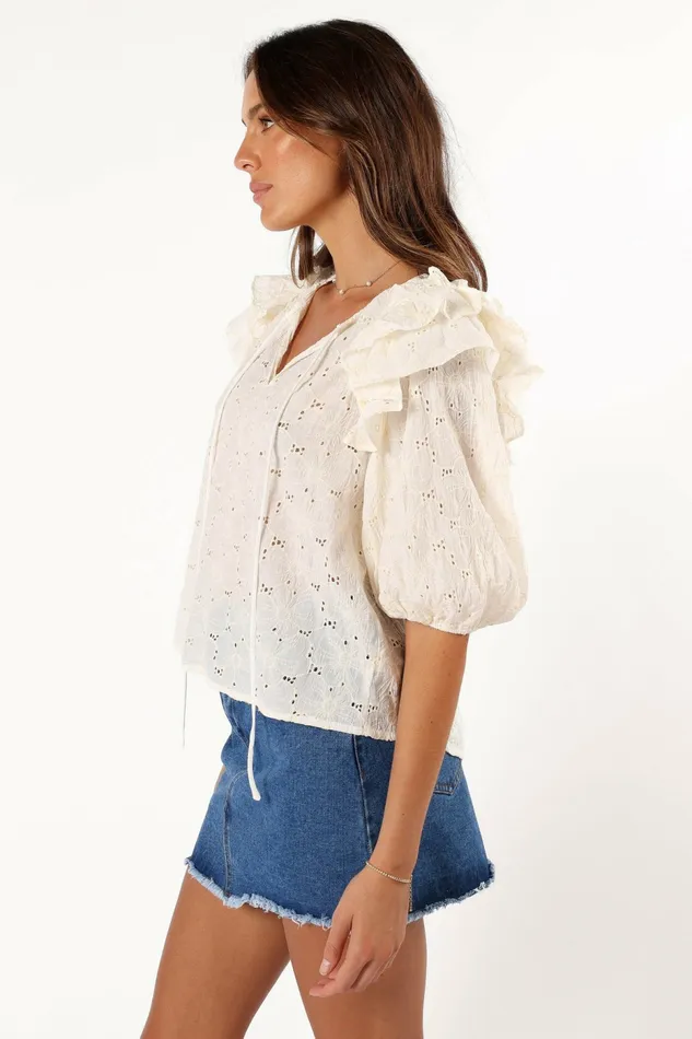 Blouses and Shirts Iris Ruffled Top Cream 8211 Petal and Pup Women