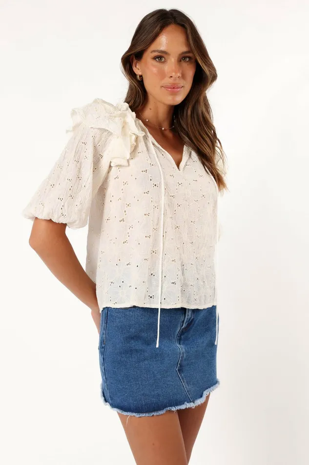 Blouses and Shirts Iris Ruffled Top Cream 8211 Petal and Pup Women