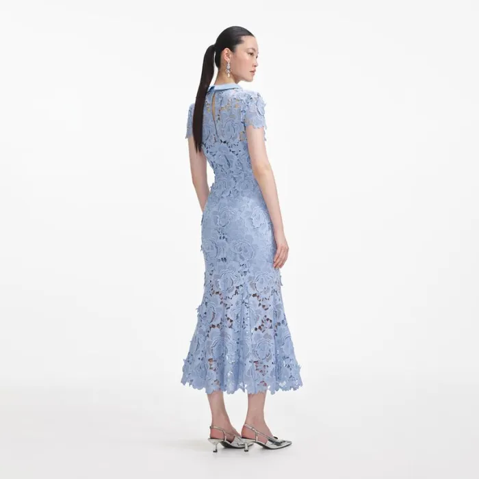 Blue Flower Lace Contrast Collar Midi Dress Women Self Portrait Dresses