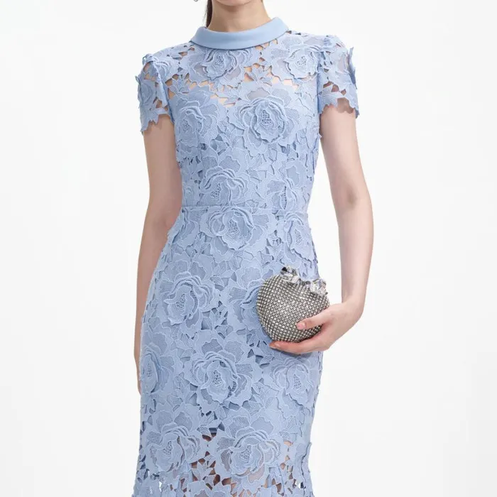 Blue Flower Lace Contrast Collar Midi Dress Women Self Portrait Dresses