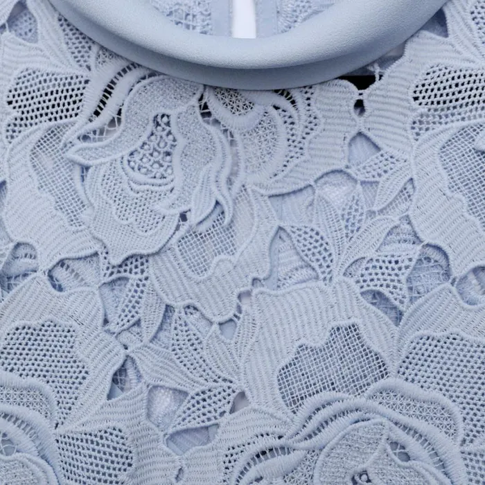 Blue Flower Lace Contrast Collar Midi Dress Women Self Portrait Dresses