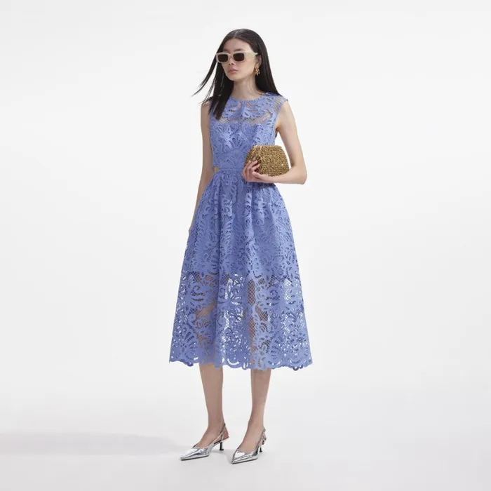 Blue Lace Cut Out Midi Dress Women Self Portrait Dresses Blue Lace Cut Out Midi Dress Women Self Portrait Dresses