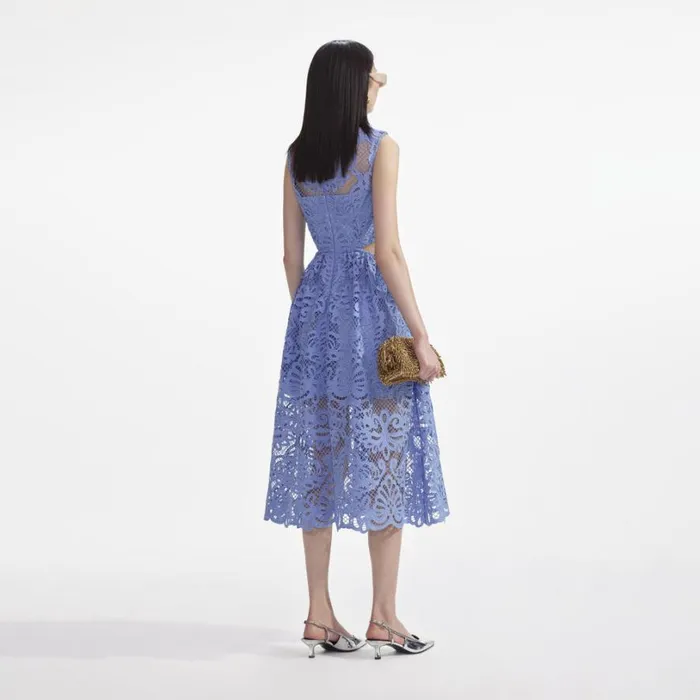 Blue Lace Cut Out Midi Dress Women Self Portrait Dresses Blue Lace Cut Out Midi Dress Women Self Portrait Dresses