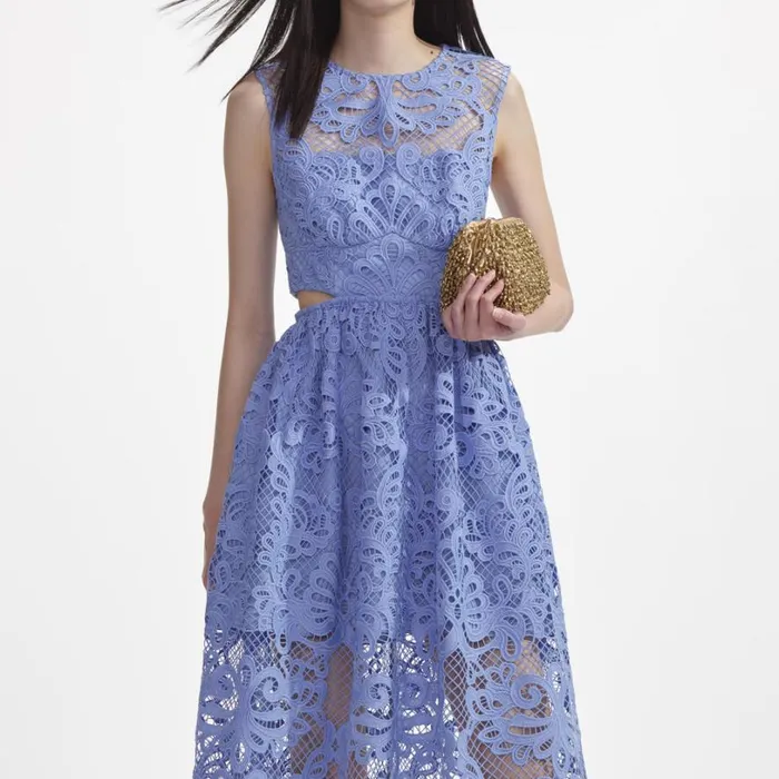 Blue Lace Cut Out Midi Dress Women Self Portrait Dresses Blue Lace Cut Out Midi Dress Women Self Portrait Dresses