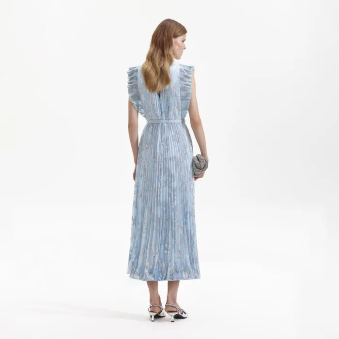 Blue Metallic Floral Midi Dress Women Self Portrait Dresses Blue Metallic Floral Midi Dress Women Self Portrait Dresses