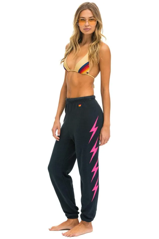 Bolt 4 Sweatpants 8211 Charcoal Neon Pink Women Aviator Nation Sweatpants