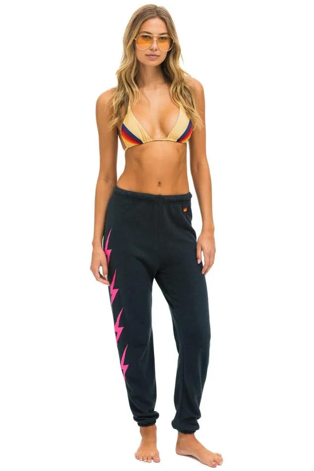 Bolt 4 Sweatpants 8211 Charcoal Neon Pink Women Aviator Nation Sweatpants