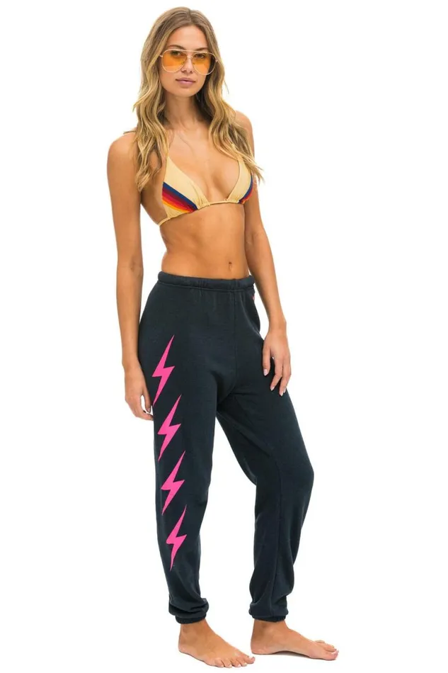 Bolt 4 Sweatpants 8211 Charcoal Neon Pink Women Aviator Nation Sweatpants