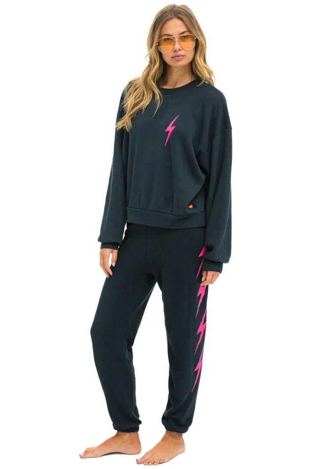 Bolt 4 Sweatpants 8211 Charcoal Neon Pink Women Aviator Nation Sweatpants