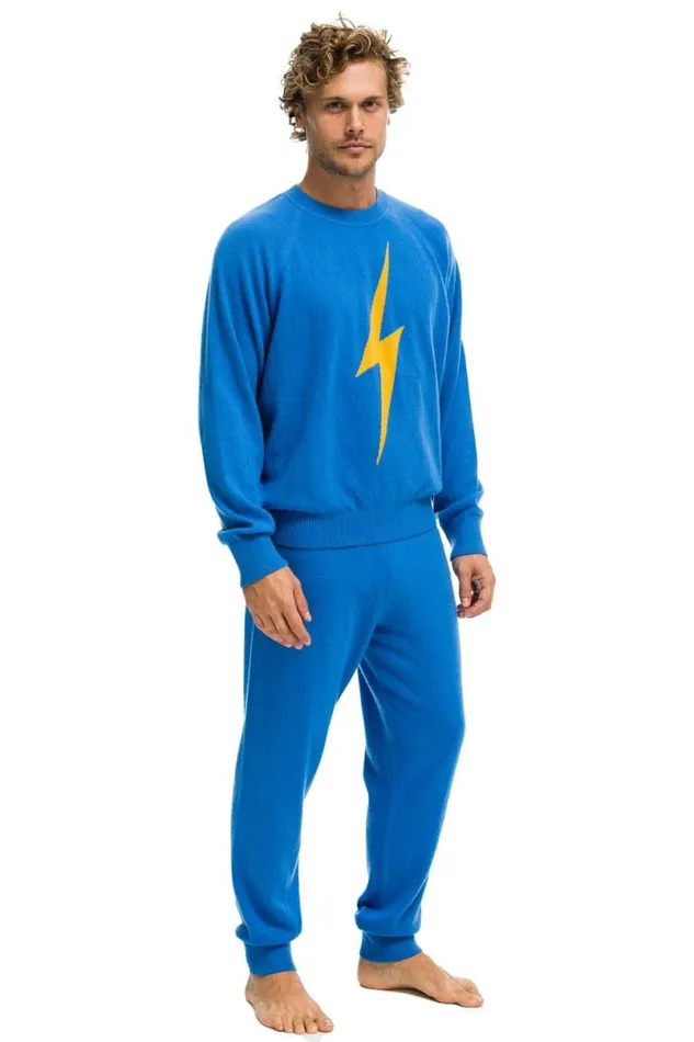 Bolt Cashmere Light Sweater Pant Vintage Blue Gold Bolt Men Aviator Nation Sweatpants