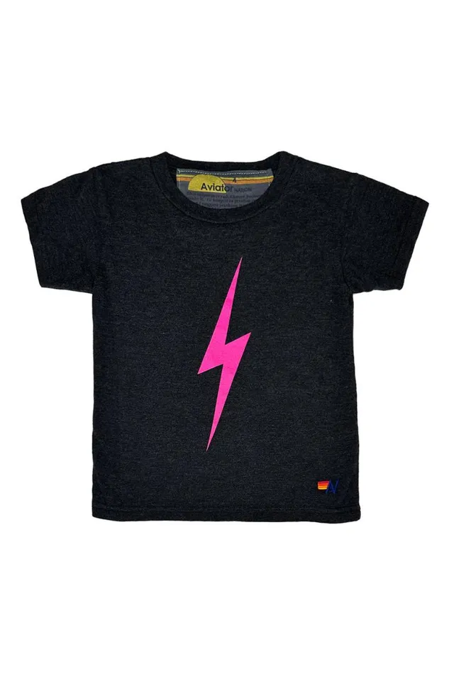 Bolt Tee 8211 Black Neon Pink Kids Aviator Nation Tees