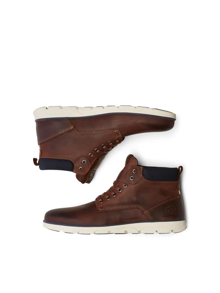 Boots JACK and JONES Mens COGNAC LEATHER BOOTS Brown Brandy Brown Cheap On Sale