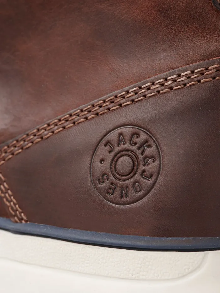Boots JACK and JONES Mens COGNAC LEATHER BOOTS Brown Brandy Brown Cheap On Sale