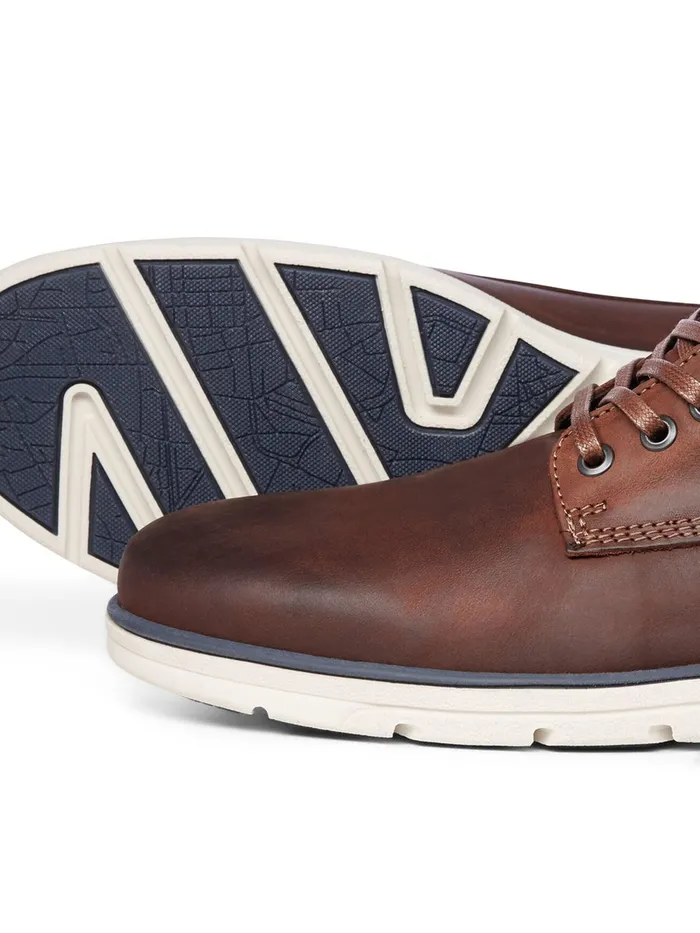 Boots JACK and JONES Mens COGNAC LEATHER BOOTS Brown Brandy Brown Cheap On Sale